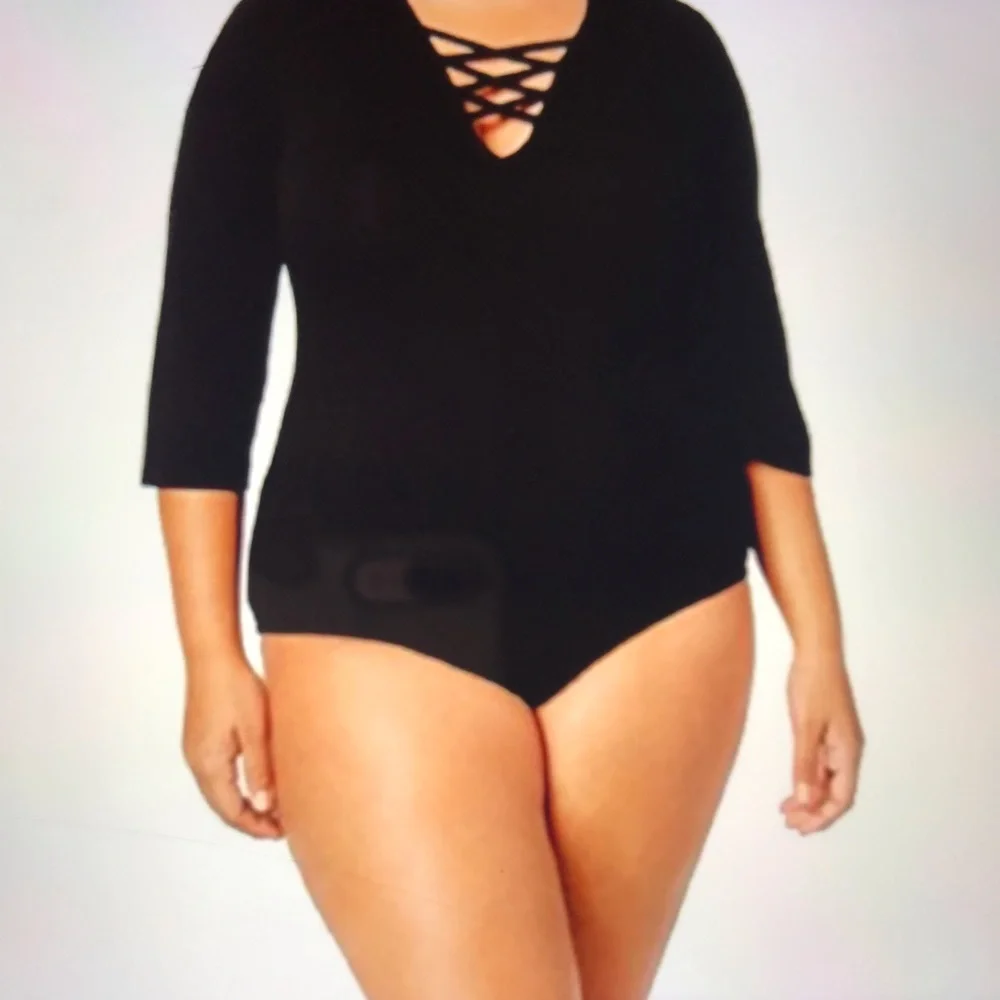 Mblm Bodysuit By Tess Holiday Trendy Plus Size Lace-up. - Picture 4 of 5